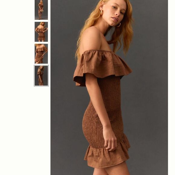 By Anthropologie Off-The-Shoulder Smocked Mini Dress - Picture 4 of 4